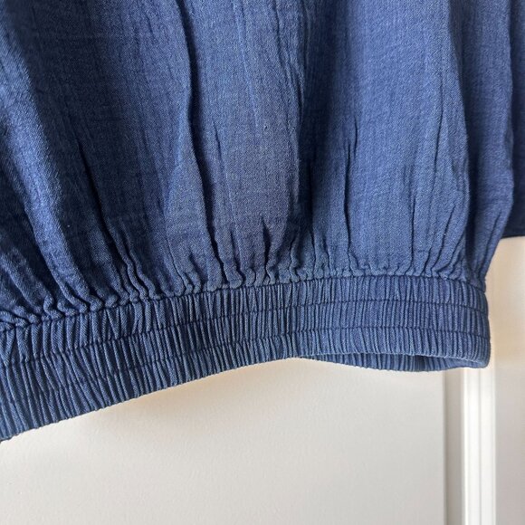 Mango Puffed-Sleeve Cotton denim Cropped Top Night Blue Chambray XS - Picture 5 of 12